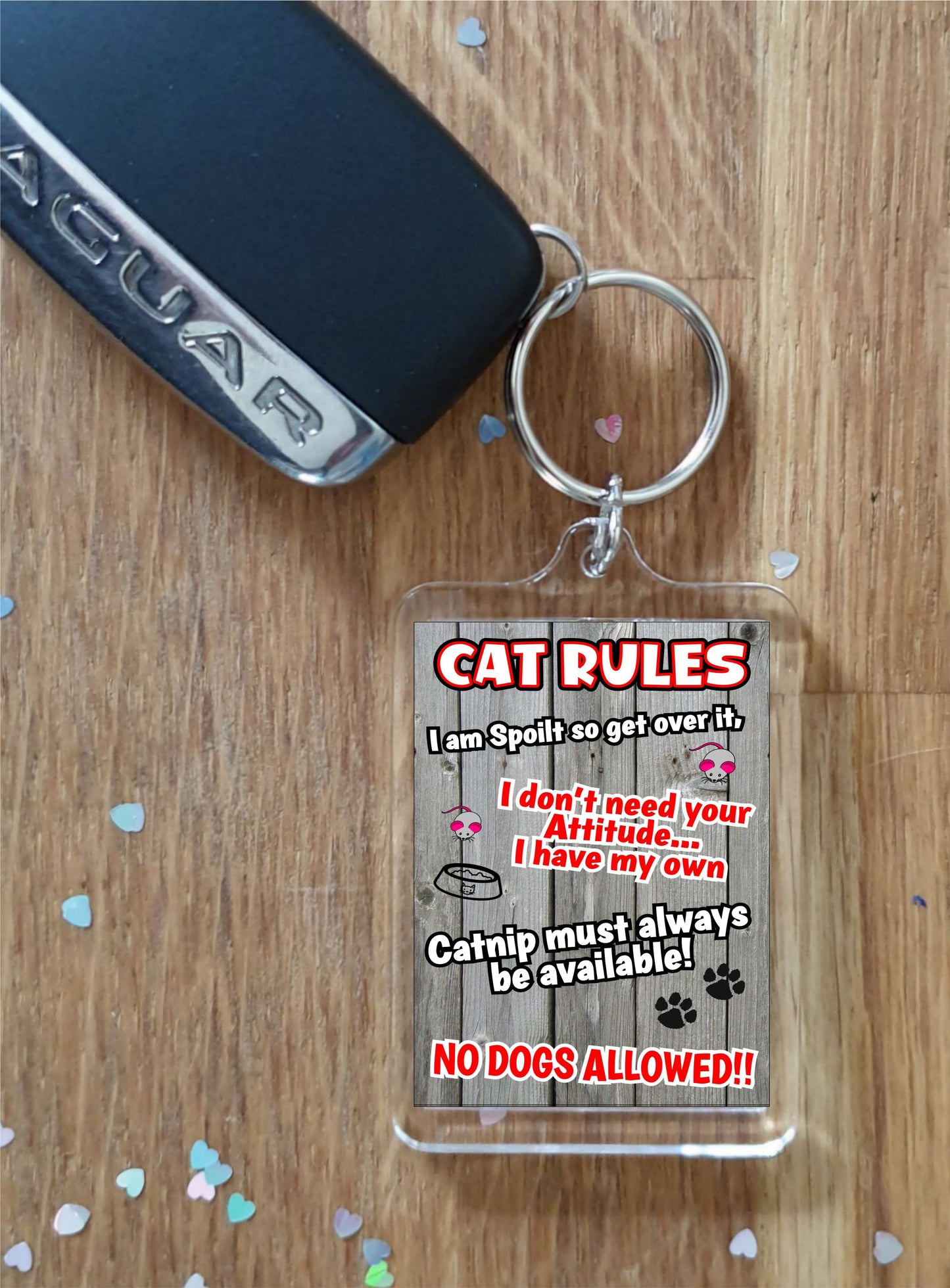 Cat Keyring Gift - Cat Rules - I Am Spoilt So Get Over It - Novelty Fun Cute Pet Owner Birthday Christmas Present
