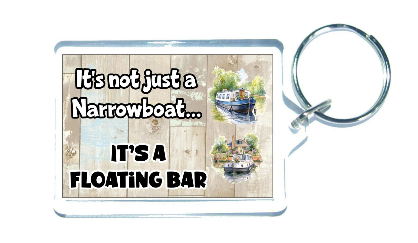 Narrowboat Keyring - It's Not Just A * It's A Floating Bar - Cute Fun Novelty Holiday Present