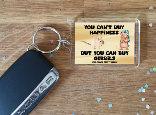 Fun Gerbil Keyring - You Can't Buy Happiness But You Can Buy A * - Cute Novelty Animal Bird Present