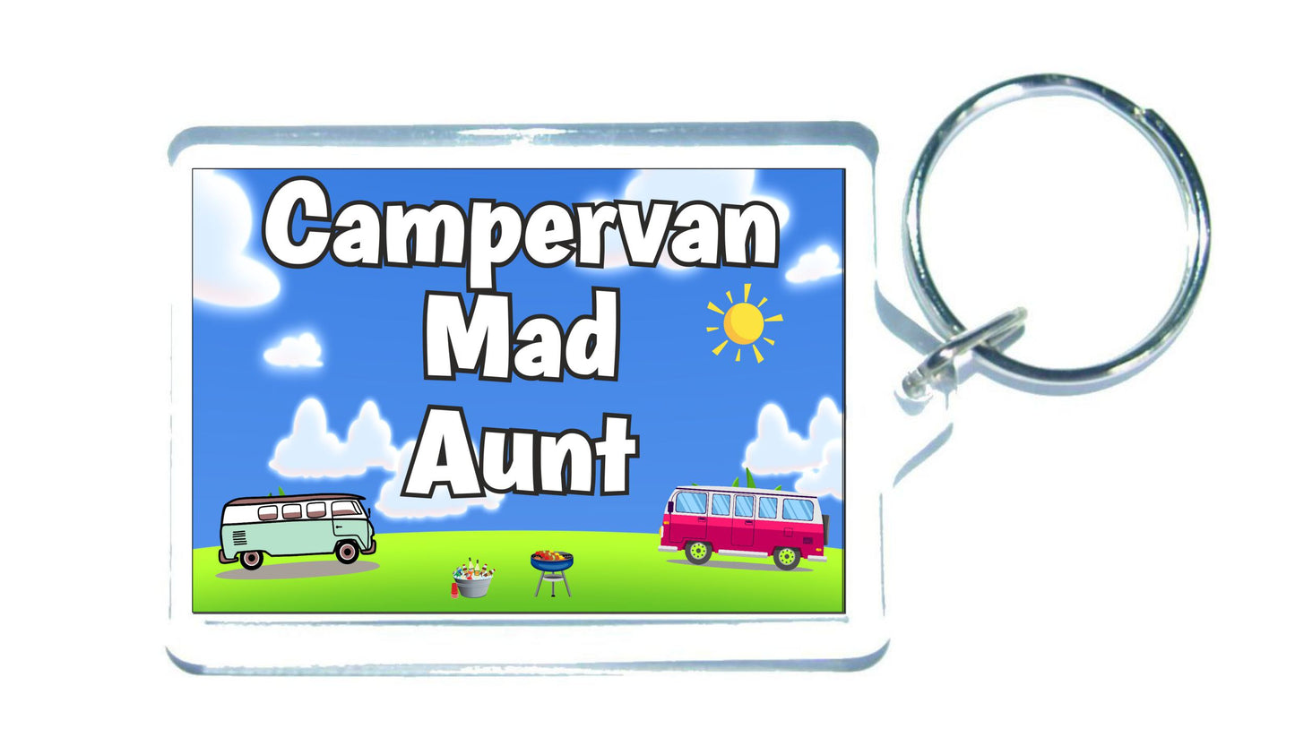 Aunt Campervan Keyring Gift - Campervan Mad Aunt - Fun Cute Novelty Holiday Present