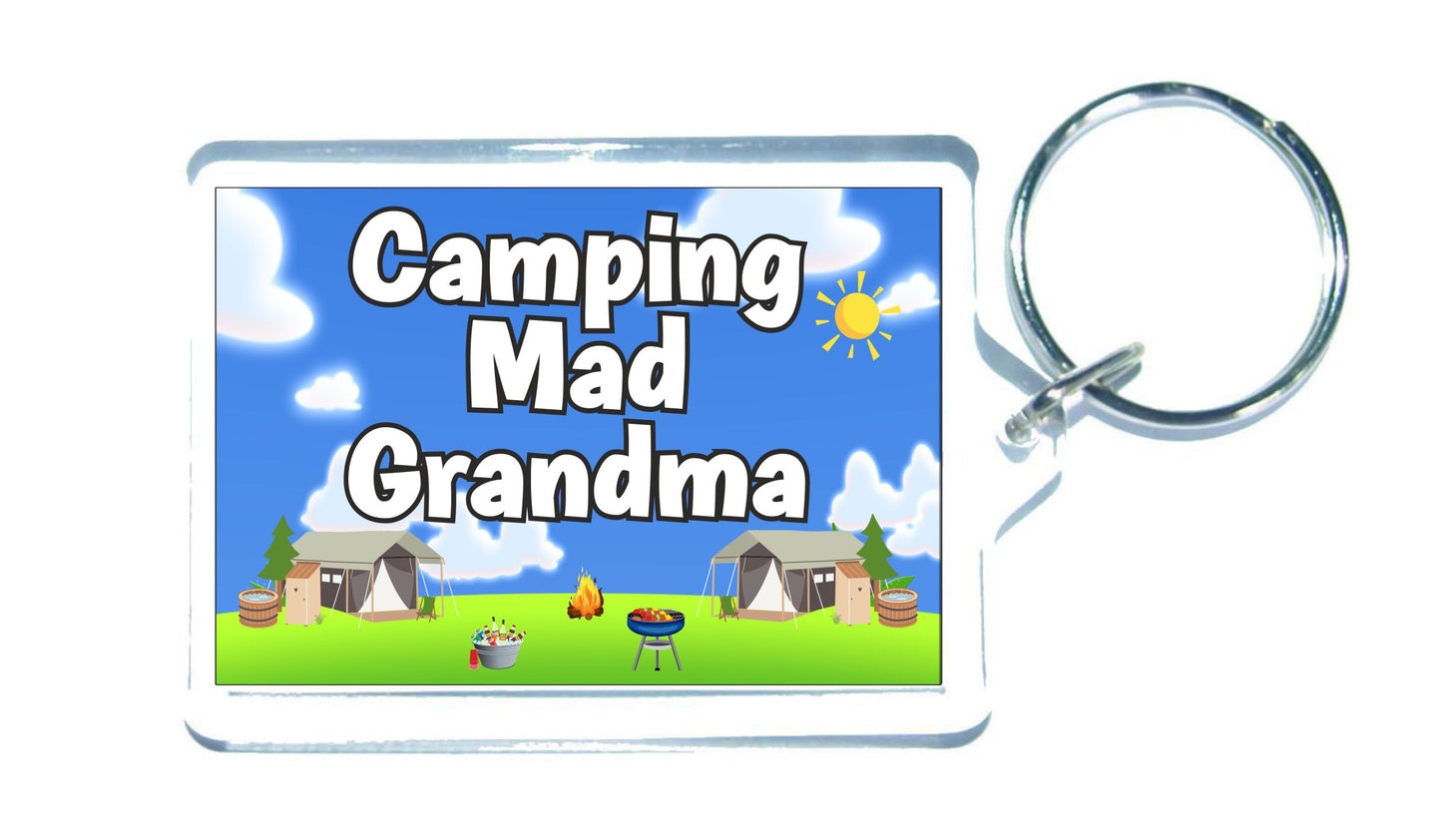 Grandma Camping Keyring Gift - Camping Mad Grandma - Fun Cute Novelty Holiday Present