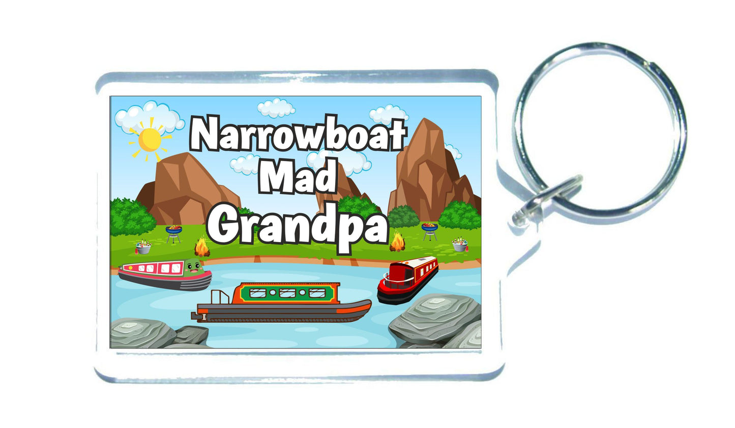 Grandpa Narrowboat Keyring Gift - Narrowboat Mad Grandpa - Fun Cute Novelty Holiday Present
