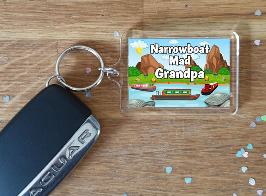 Grandpa Narrowboat Keyring Gift - Narrowboat Mad Grandpa - Fun Cute Novelty Holiday Present