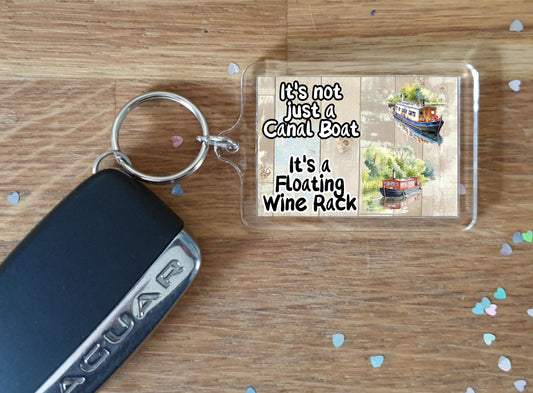 Canal Boat Keyring Gift - It's Not Just A Canal Boat It's A Floating Wine Rack - Fun Novelty Birthday Present