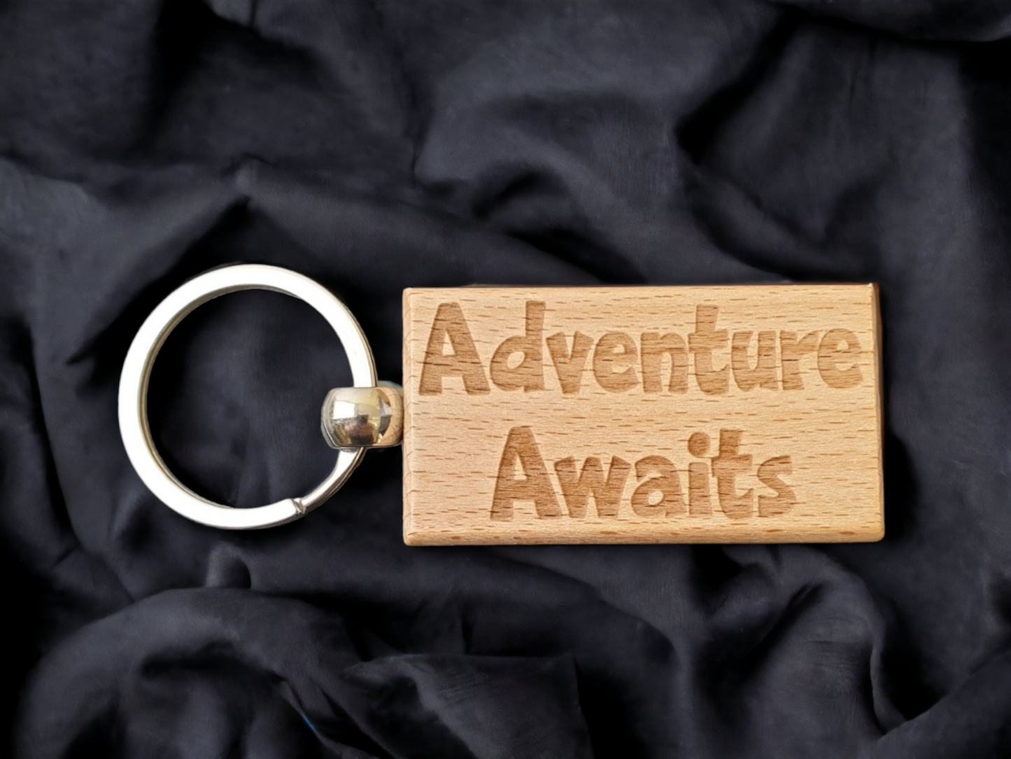 Cute Travel Keyring Gift Adventure Awaits Nice Engraved Wooden Motorhome Campervan Caravan Key Fob Fun Novelty Present