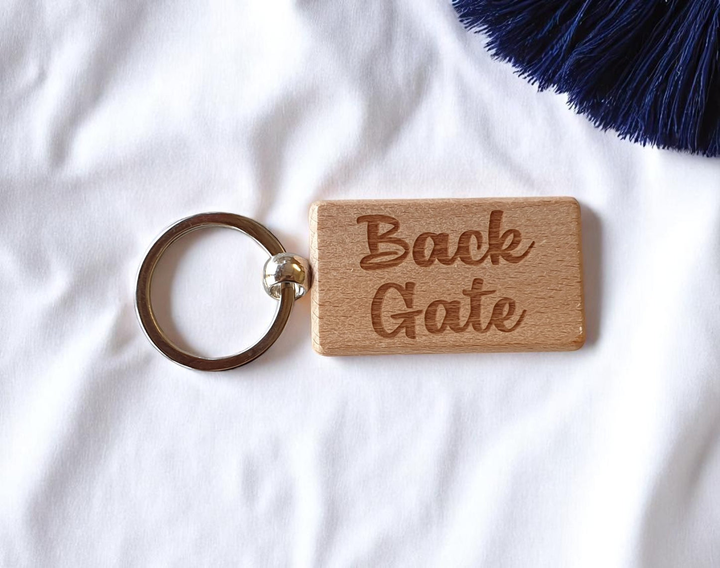 Back Gate Keyring Nice Cute Custom Engraved Wooden Key Fob Novelty House Keys Present