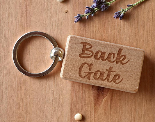 Back Gate Keyring Nice Cute Custom Engraved Wooden Key Fob Novelty House Keys Present