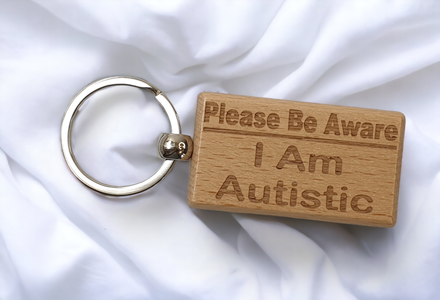 Autism Awareness Keyring Gift - Please Be Aware I Am Autistic Key Ring - Engraved Wooden Key Chain Present