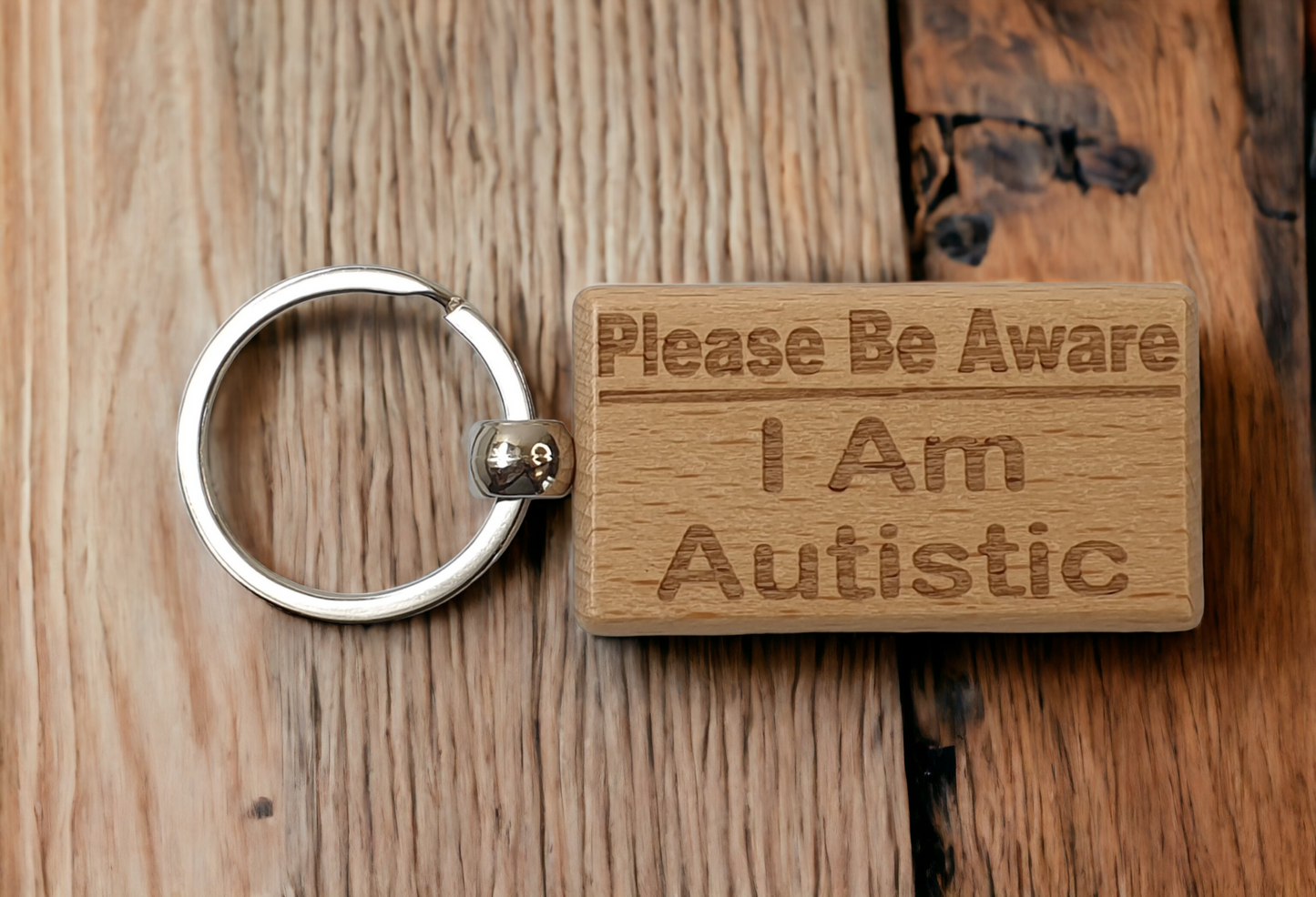 Autism Awareness Keyring Gift - Please Be Aware I Am Autistic Key Ring - Engraved Wooden Key Chain Present