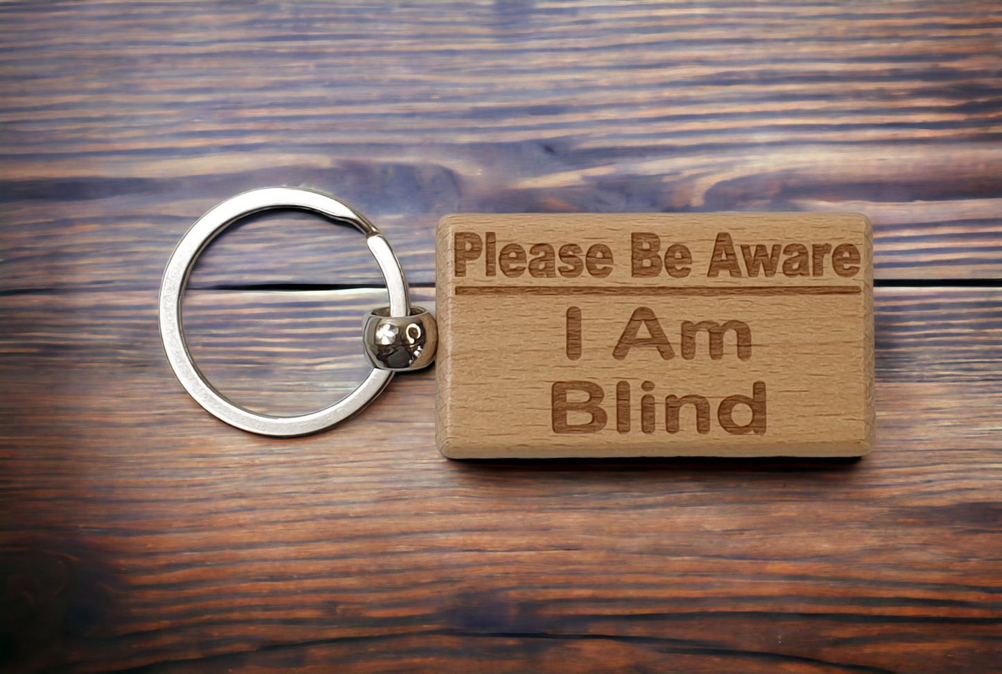 Blind Awareness Keyring Gift - Please Be Aware I Am Blind Key Ring - Engraved Wooden Key Chain Present