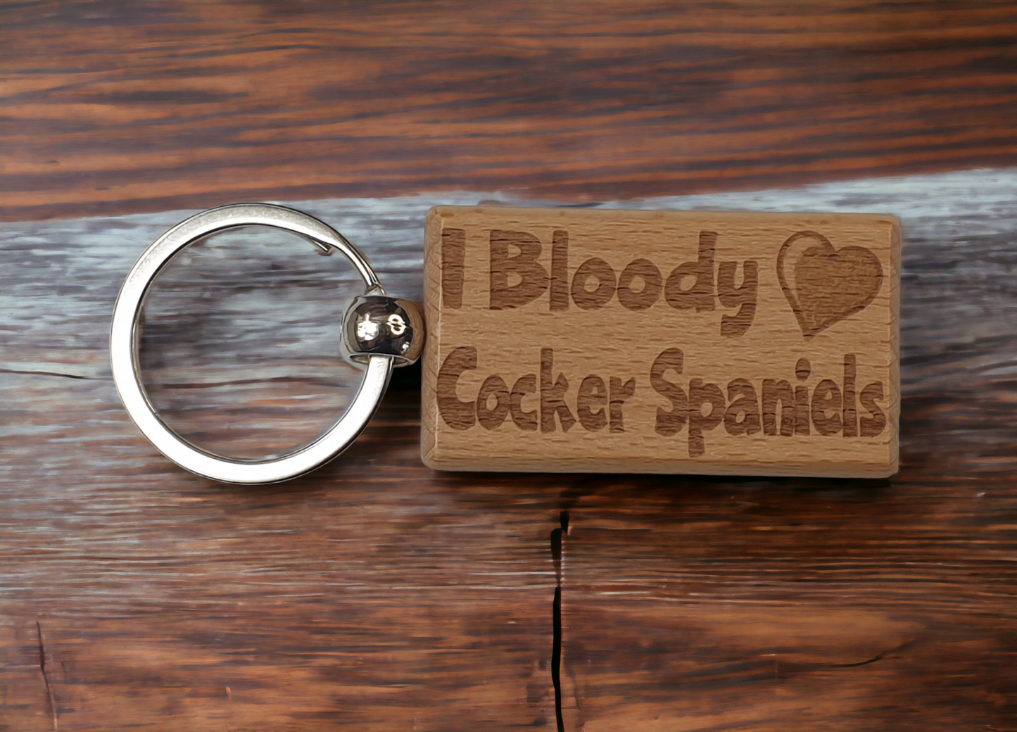 Cute Cocker Spaniel Keyring Gift - I Bloody Love - Engraved Hardwood Key Fob Fun Novelty Nice Custom Present