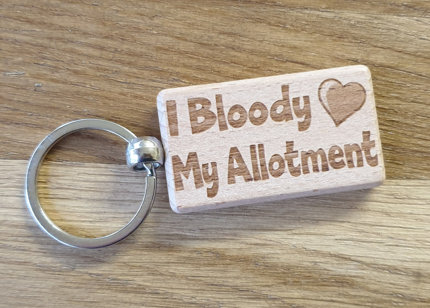 Allotment Keyring Gift I Bloody Love / Heart My Allotment Cute Engraved Wooden Key Fob Novelty Custom Gardening Present