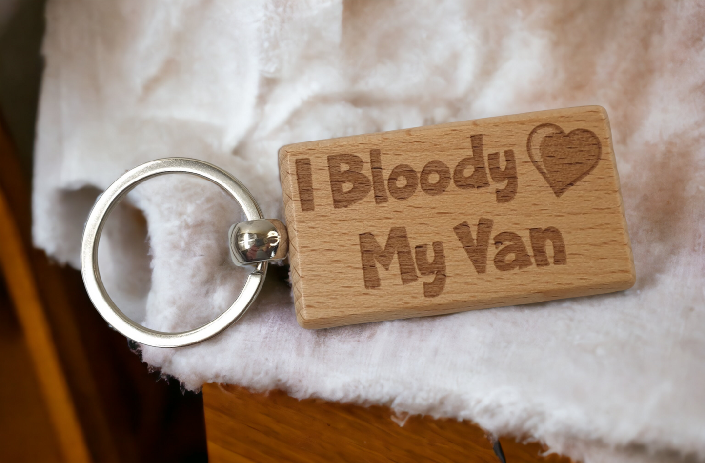 Cute Van Keyring Gift - I Bloody Love My Van - Engraved Hardwood Key Fob Fun Novelty Nice Custom Present