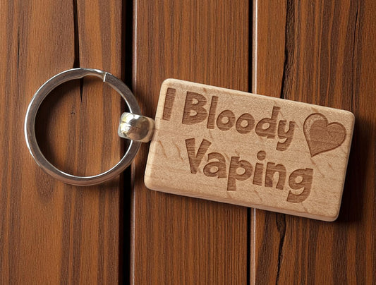Vape Keyring Gift - I Bloody Love Heart Vaping - Cute Engraved Wooden Vaper Key Fob Fun Novelty Nice Custom Present