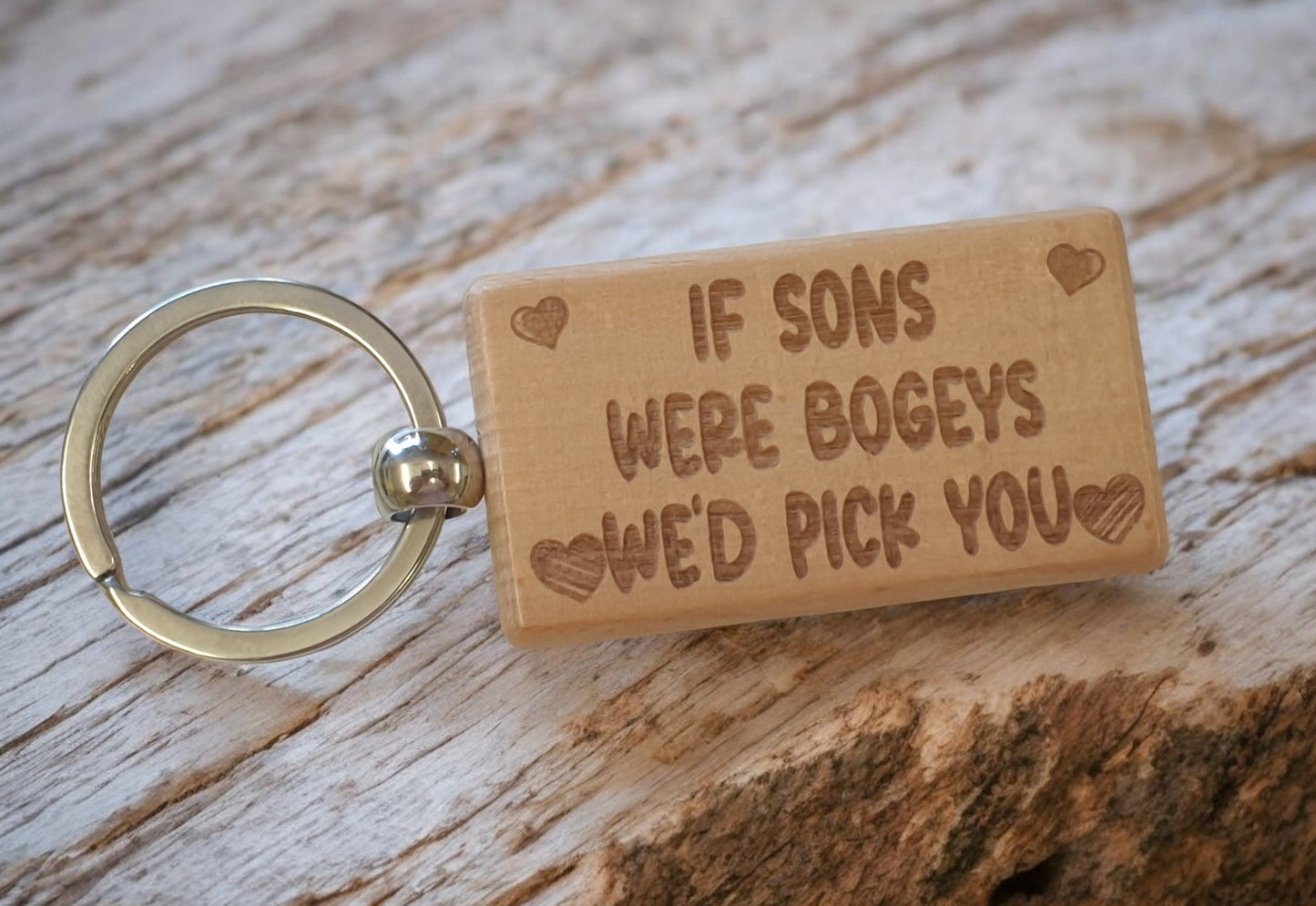 Son Keyring Gift If * Were Bogeys We'd Pick You Cute Engraved Wooden Key Fob Fun Novelty Nice Present