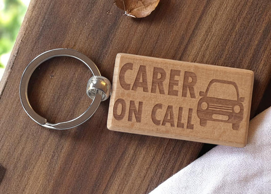 Carers Keyring Gift Carer On Call Nice Cute Fun Engraved Wooden Key Fob Novelty Custom Work Present