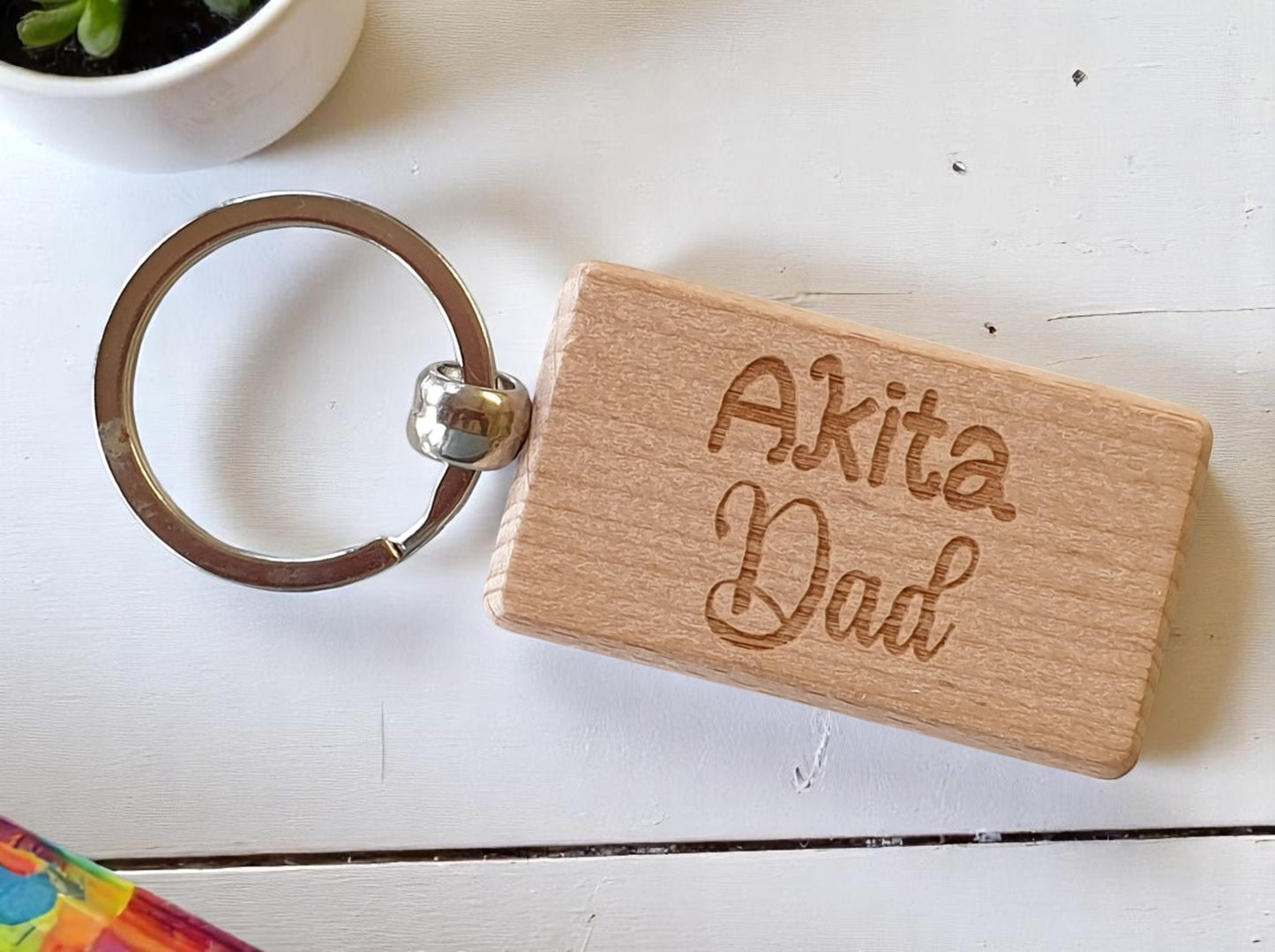Akita Dad Keyring Gift - Nice Cute Engraved Wooden Key Fob Novelty Dog Owner Present