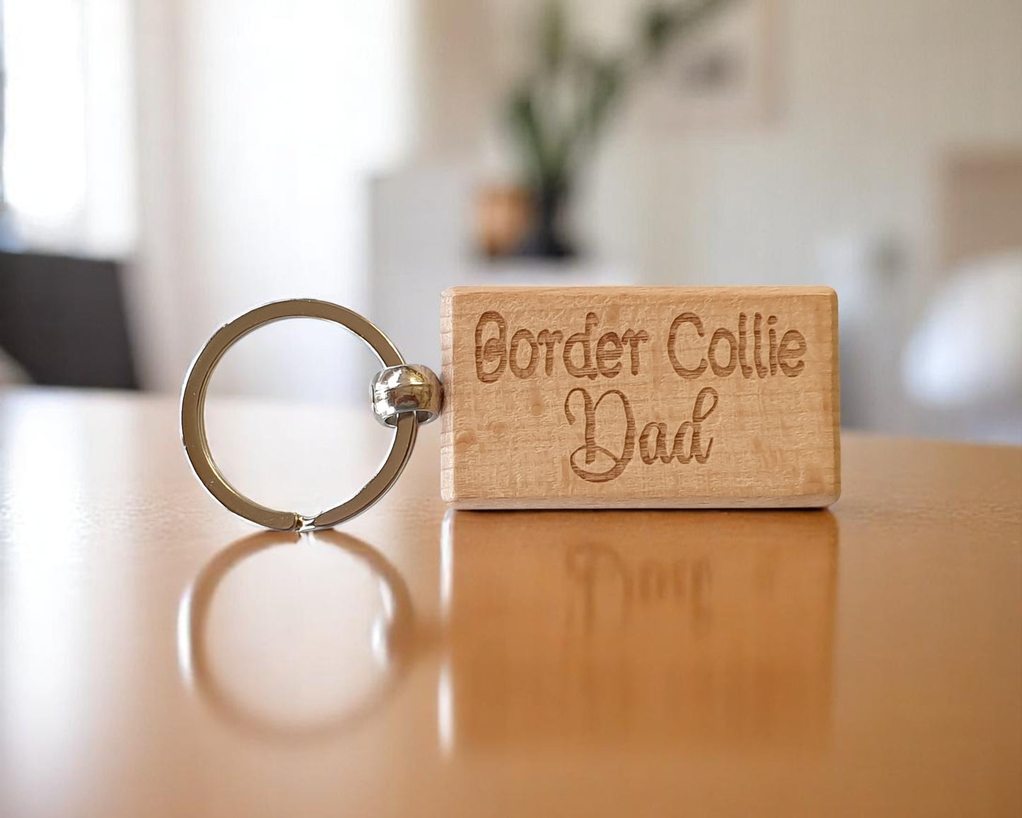 Border Collie Dad Keyring Gift - Nice Cute Engraved Wooden Key Fob Novelty Dog Owner Present