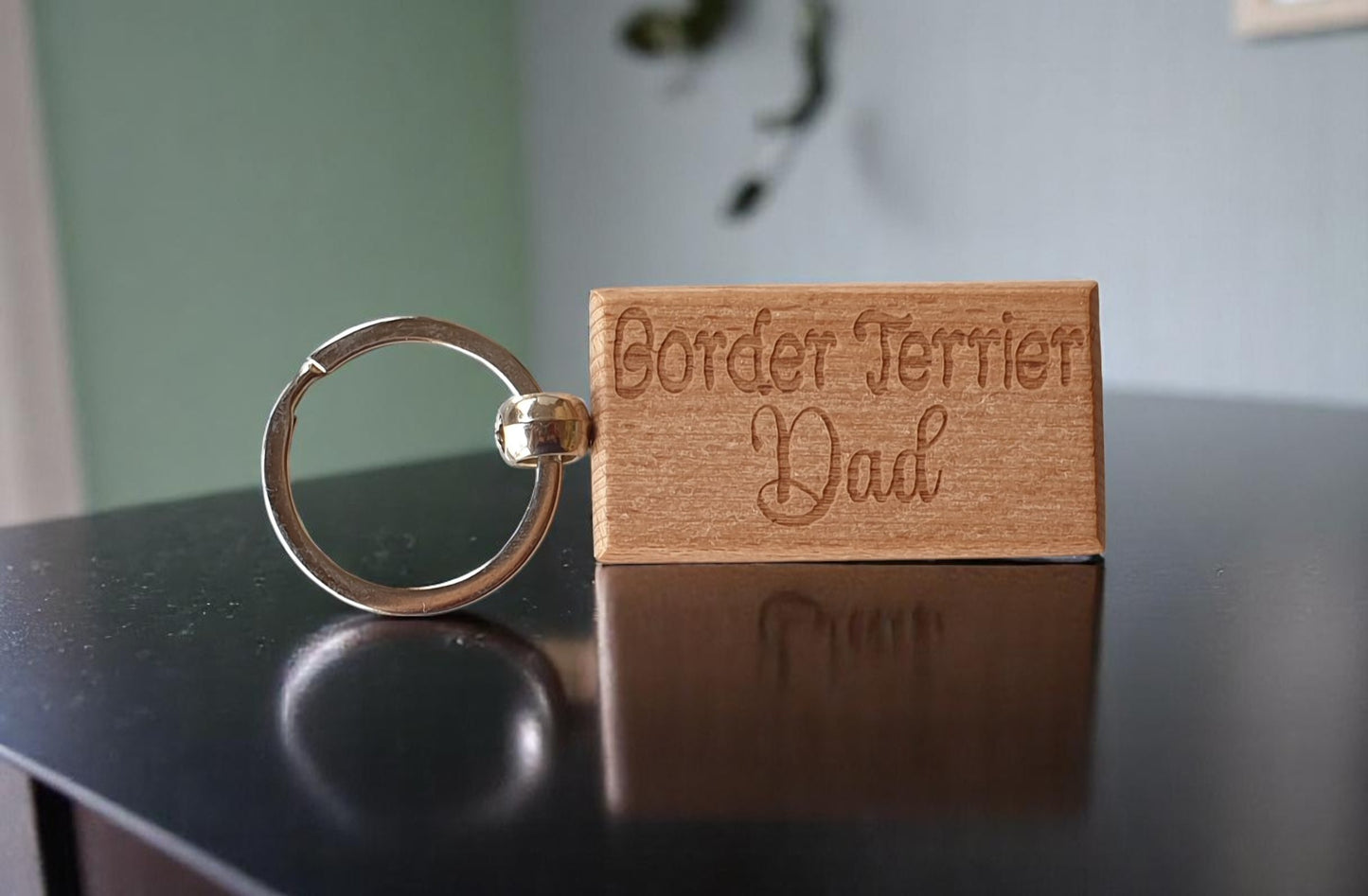 Border Terrier Dad Keyring Gift - Nice Cute Engraved Wooden Key Fob Novelty Dog Owner Present