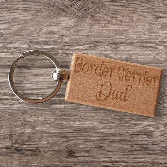 Border Terrier Dad Keyring Gift - Nice Cute Engraved Wooden Key Fob Novelty Dog Owner Present