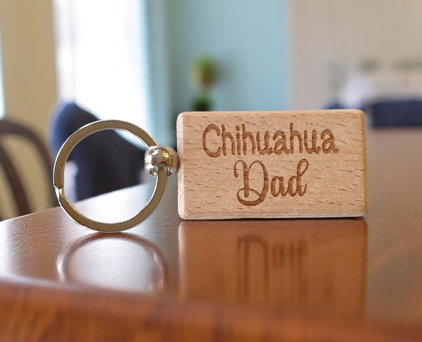 Chihuahua Dad Keyring Gift - Nice Cute Engraved Wooden Key Fob Novelty Dog Owner Present