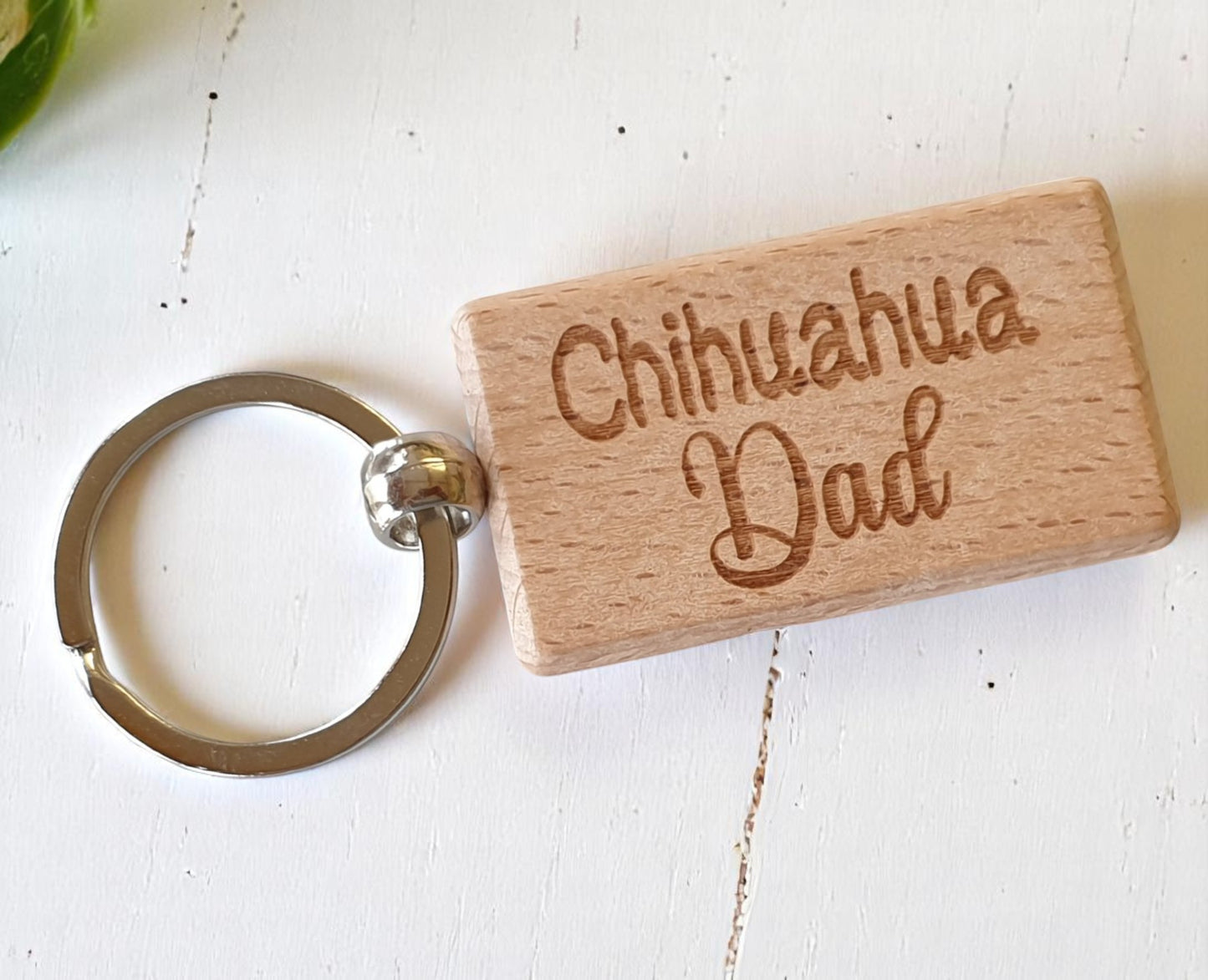 Chihuahua Dad Keyring Gift - Nice Cute Engraved Wooden Key Fob Novelty Dog Owner Present