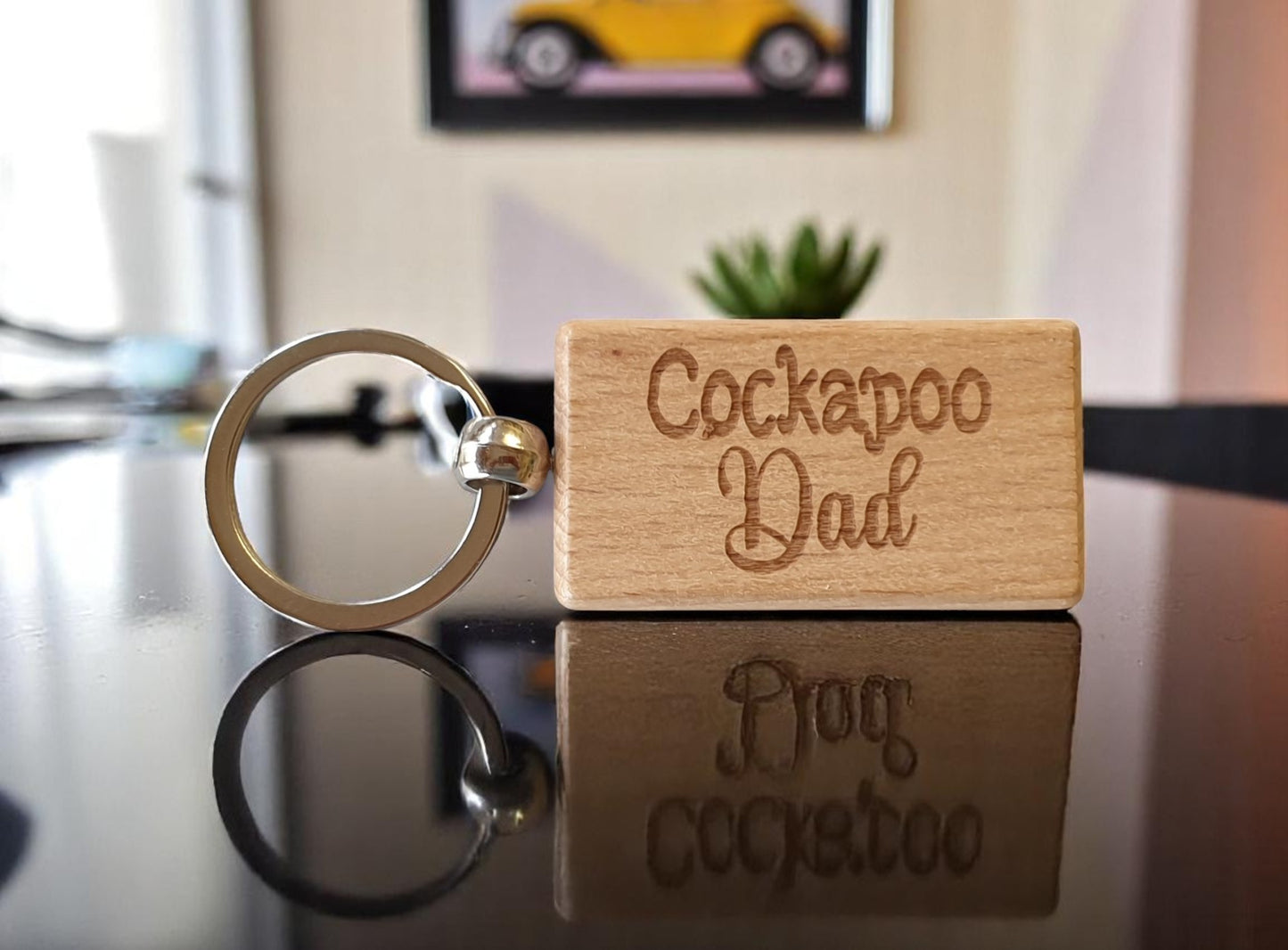 Cockapoo Dad Keyring Gift - Nice Cute Engraved Wooden Key Fob Novelty Dog Owner Present