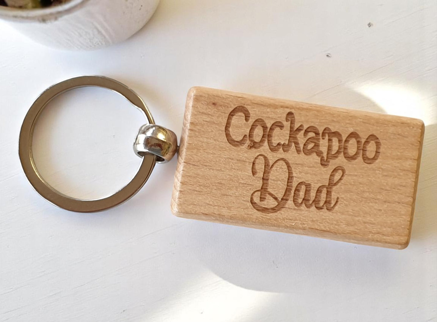 Cockapoo Dad Keyring Gift - Nice Cute Engraved Wooden Key Fob Novelty Dog Owner Present