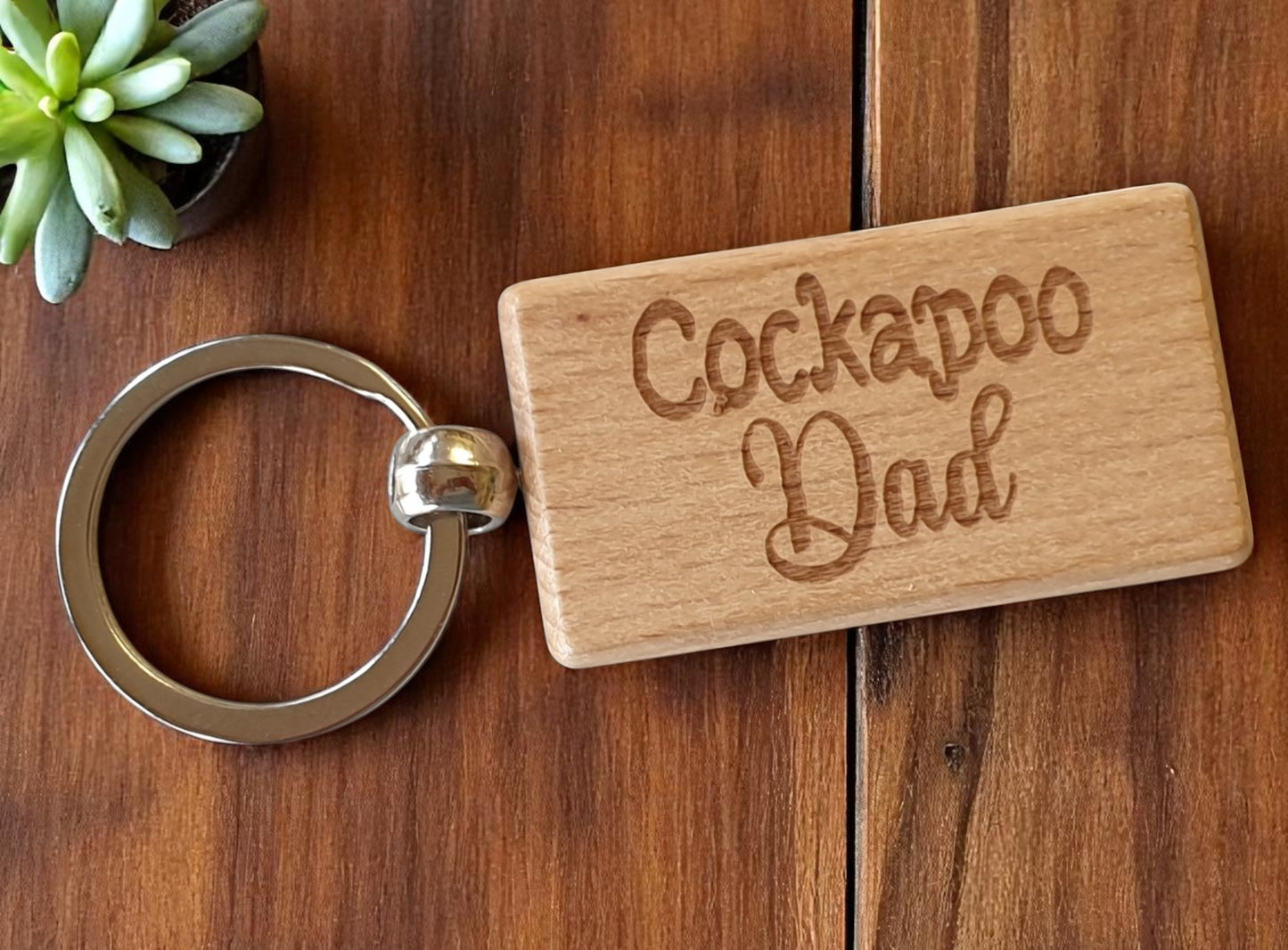 Cockapoo Dad Keyring Gift - Nice Cute Engraved Wooden Key Fob Novelty Dog Owner Present