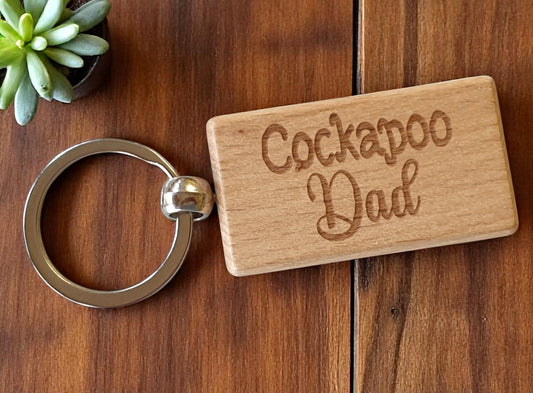 Cockapoo Dad Keyring Gift - Nice Cute Engraved Wooden Key Fob Novelty Dog Owner Present