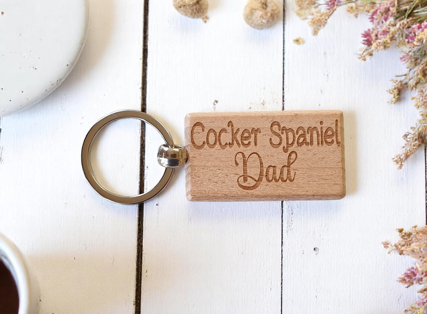 Cocker Spaniel Dad Keyring Gift - Nice Cute Engraved Wooden Key Fob Novelty Dog Owner Present