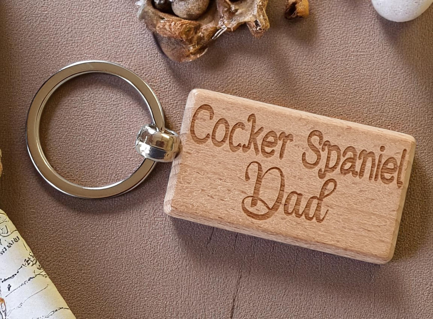 Cocker Spaniel Dad Keyring Gift - Nice Cute Engraved Wooden Key Fob Novelty Dog Owner Present