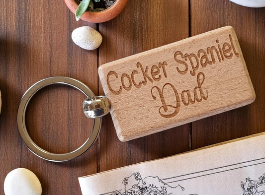 Cocker Spaniel Dad Keyring Gift - Nice Cute Engraved Wooden Key Fob Novelty Dog Owner Present