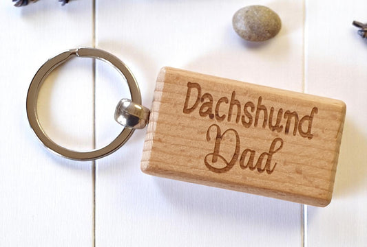 Dachshund Dad Keyring Gift - Nice Cute Engraved Wooden Key Fob Novelty Dog Owner Present