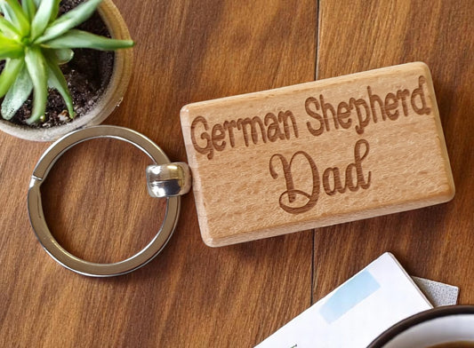 German Shepherd Dad Keyring Gift - Nice Cute Engraved Wooden Key Fob Novelty Dog Owner Present