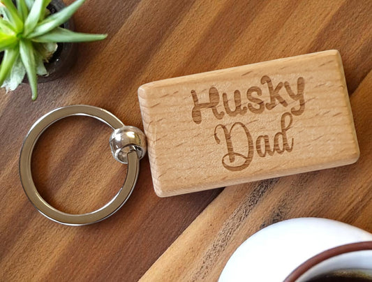 Husky Dad Keyring Gift - Nice Cute Engraved Wooden Key Fob Novelty Dog Owner Present