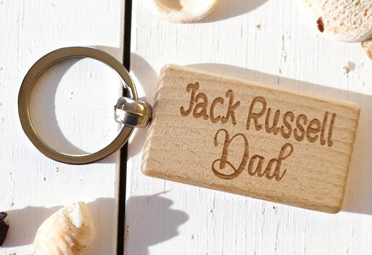 Jack Russell Dad Keyring Gift - Nice Cute Engraved Wooden Key Fob Novelty Dog Owner Present