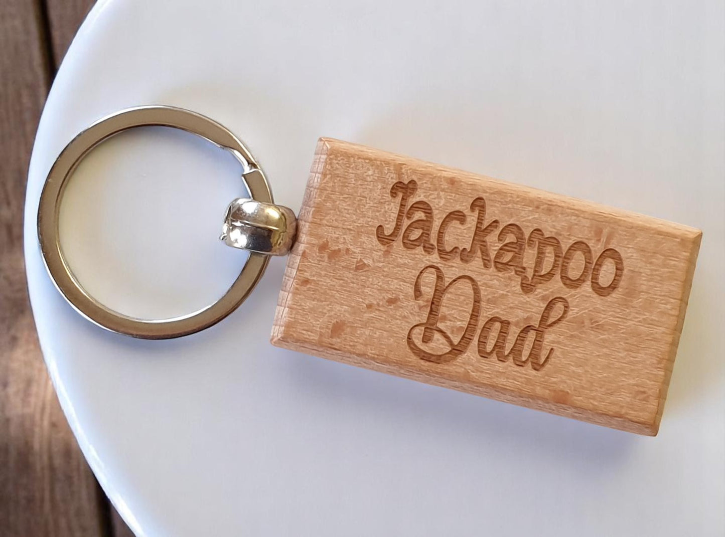 Jackapoo Dad Keyring Gift - Nice Cute Engraved Wooden Key Fob Novelty Dog Owner Present