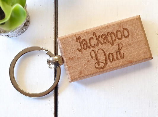 Jackapoo Dad Keyring Gift - Nice Cute Engraved Wooden Key Fob Novelty Dog Owner Present