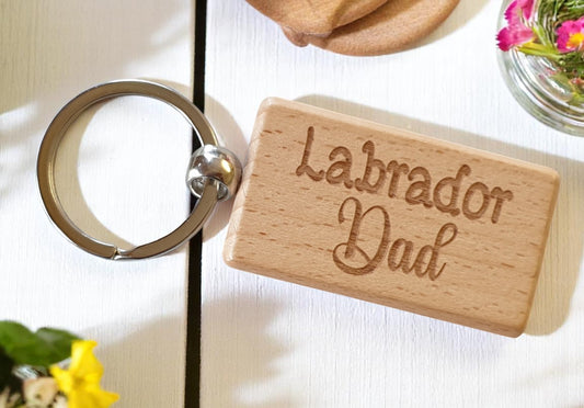 Labrador Dad Keyring Gift - Nice Cute Engraved Wooden Key Fob Novelty Dog Owner Present