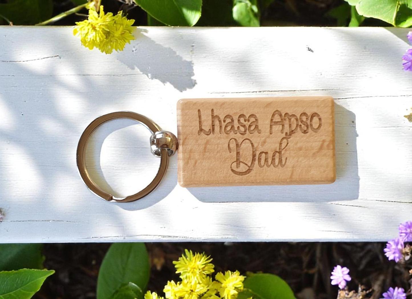 Lhasa Apso Dad Keyring Gift - Nice Cute Engraved Wooden Key Fob Novelty Dog Owner Present