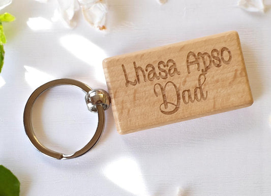 Lhasa Apso Dad Keyring Gift - Nice Cute Engraved Wooden Key Fob Novelty Dog Owner Present