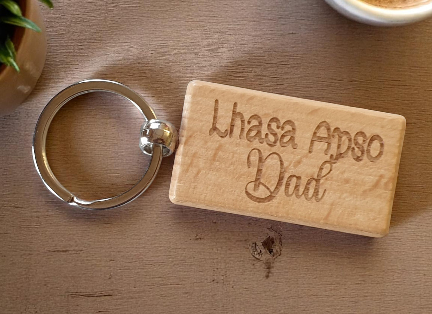 Lhasa Apso Dad Keyring Gift - Nice Cute Engraved Wooden Key Fob Novelty Dog Owner Present