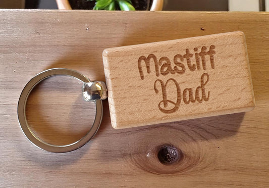 Mastiff Dad Keyring Gift - Nice Cute Engraved Wooden Key Fob Novelty Dog Owner Present