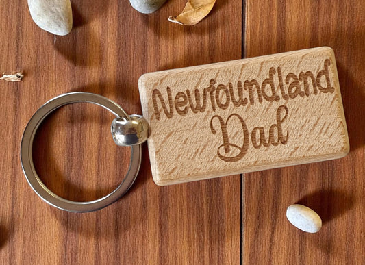 Newfoundland Dad Keyring Gift - Nice Cute Engraved Wooden Key Fob Novelty Dog Owner Present