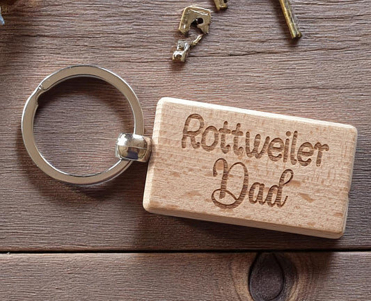 Rottweiler Dad Keyring Gift - Nice Cute Engraved Wooden Key Fob Novelty Dog Owner Present