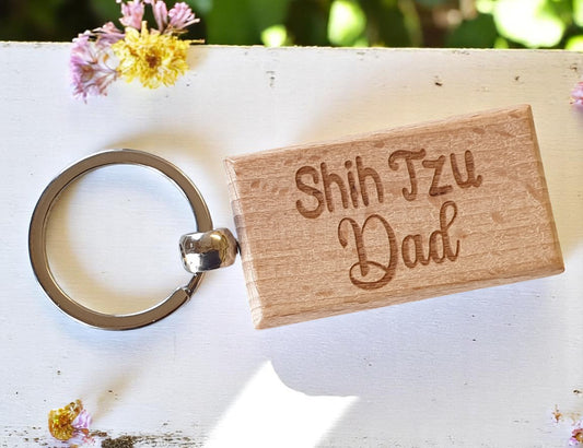 Shih Tzu Dad Keyring Gift - Nice Cute Engraved Wooden Key Fob Novelty Dog Owner Present