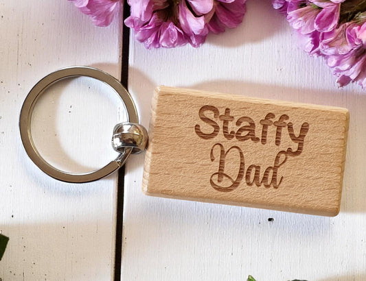 Staffy Dad Keyring Gift - Nice Cute Engraved Wooden Key Fob Novelty Dog Owner Present (Copy)