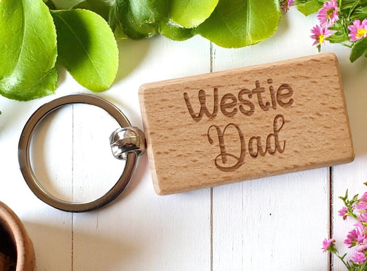 Westie Dad Keyring Gift - Nice Cute Engraved Wooden Key Fob Novelty Dog Owner Present