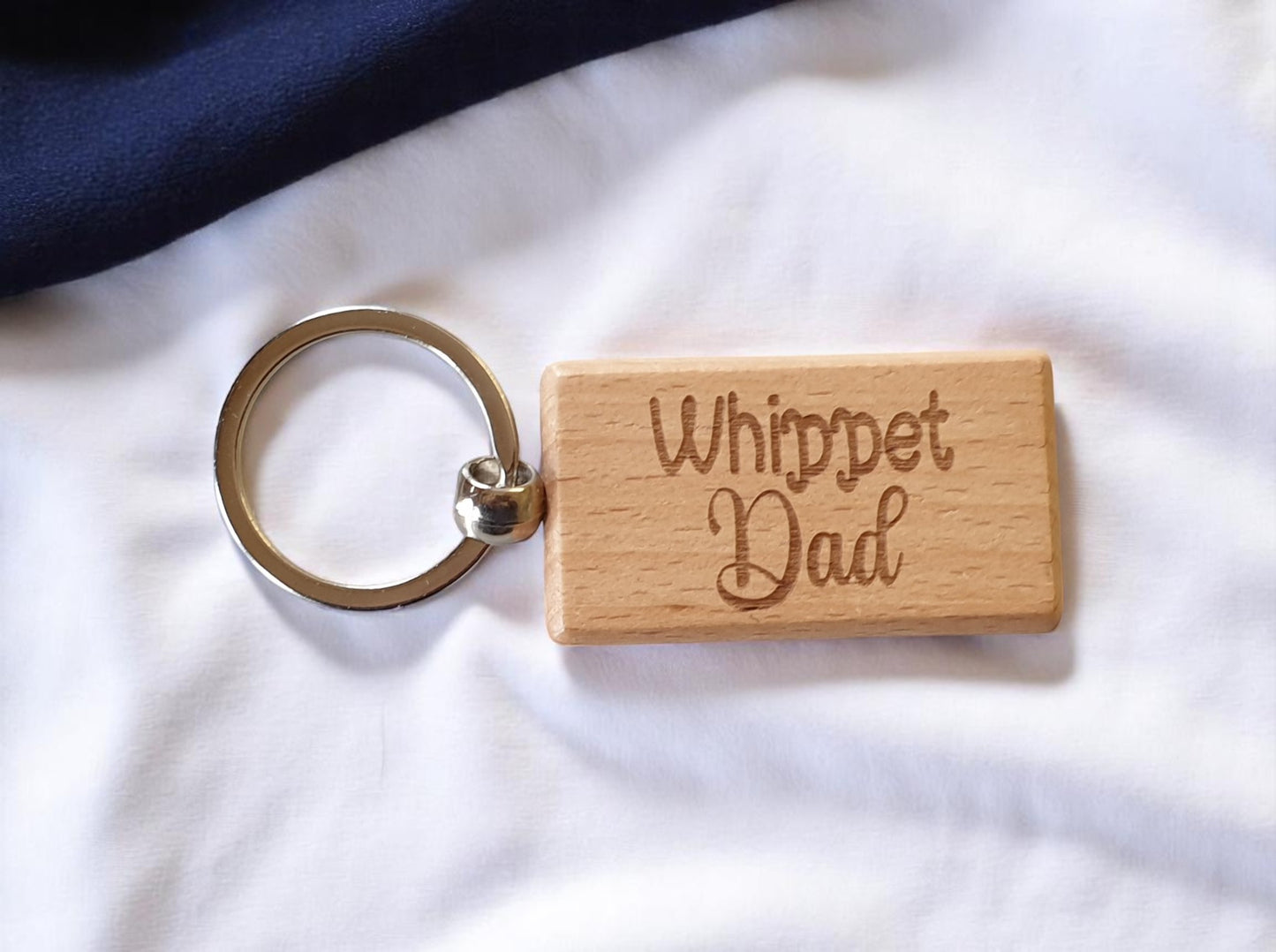 Whippet Dad Keyring Gift - Nice Cute Engraved Wooden Key Fob Novelty Dog Owner Present